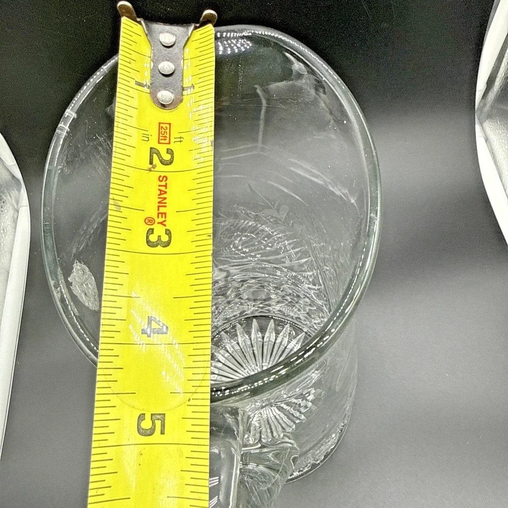 Vintage Etched Rose Cut Glass Pitcher and 6 Matching Floral Tumbler Glasses Set